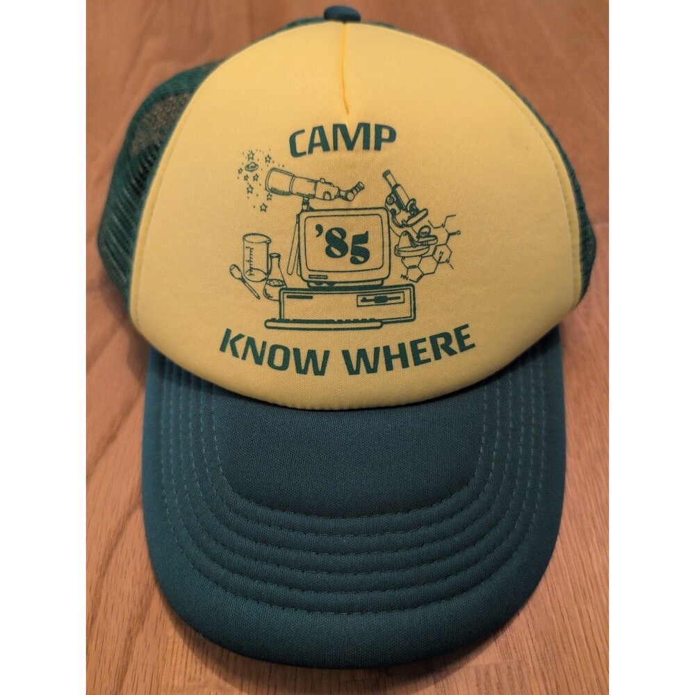 Stranger Things Camp Know Where '85 Snapback Hat Foam Trucker Style Green Yellow